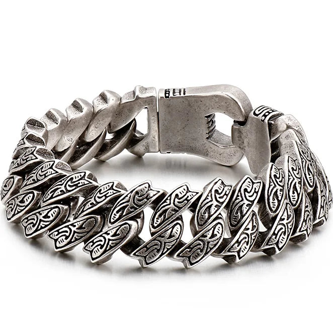 Heavy 316L Stainless Steel Men's Bracelet Vintage Pattern Link Chain Hand Bracelets for Man Massive Male Jewelry
