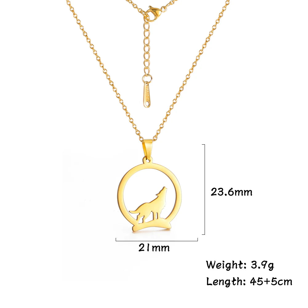 Skyrim Howling Wolf Pendant Necklace Women Men Casual Punk Stainless Steel Gold Color Animal Neck Chain Jewelry Gift Wholesale