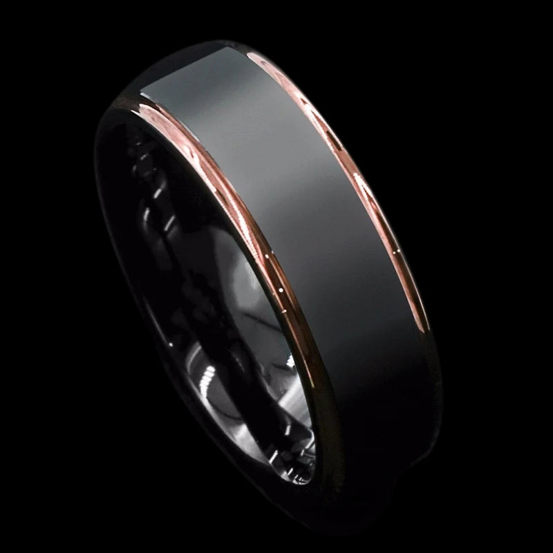 8mm Fashion Brushed Black Ring Simple Stripe Stainless Steel Ring Men Wedding Band