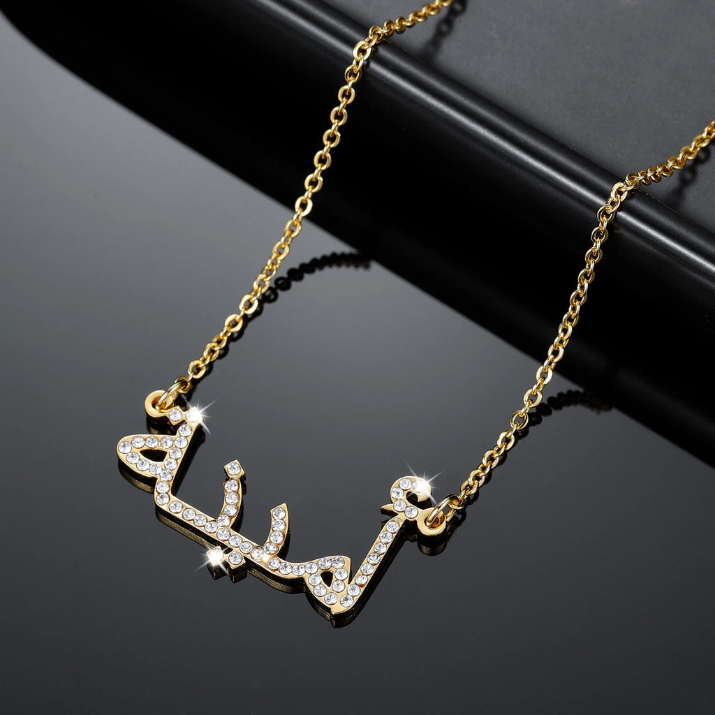 Arabic Name Necklace For Women Custom iced Out Names Necklaces Personalized Gold Stainless Steel Pendant Arabic Jewelry Gifts