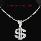 Iced Out Dollar Sign Cuban Pendant — Silver