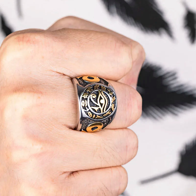Eye of Horus Ankh Cross Ring — Stainless Steel