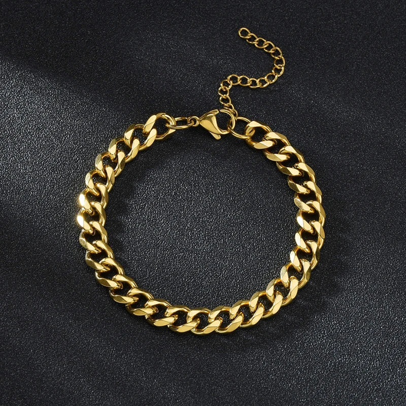Sifisrri Punk Men 3/5/7mm Stainless Steel Curb Cuban Link Chain Bracelets Gold Color Solid Chains Unisex Wrist Jewelry Gift