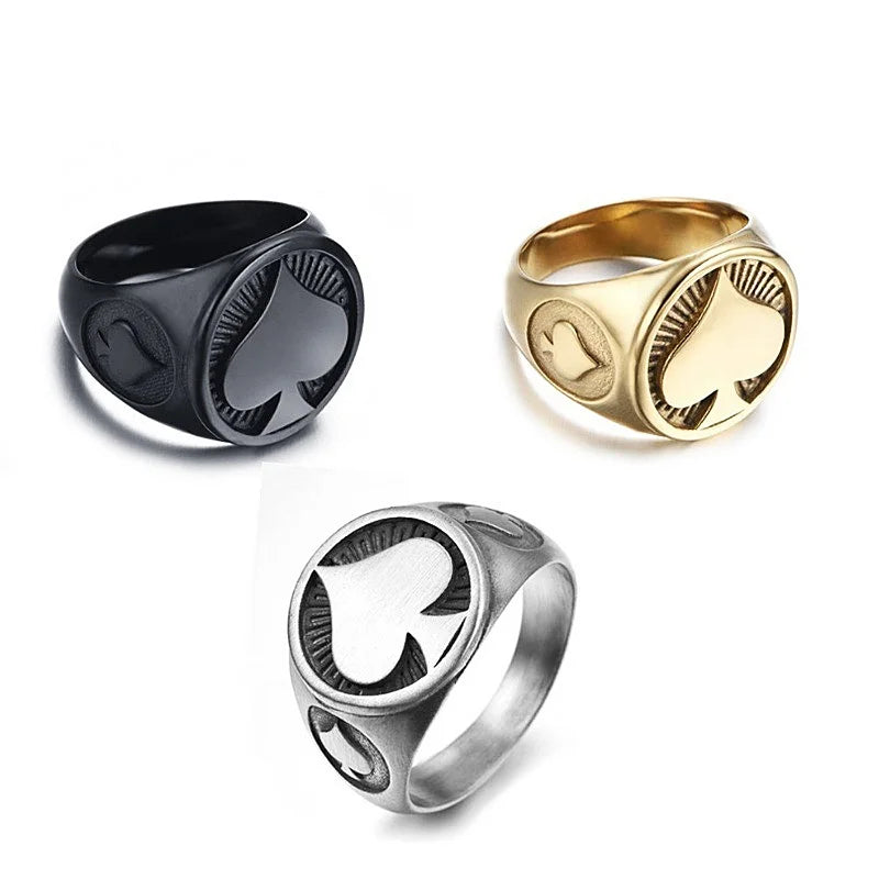Lucky Ace of Spades Ring for Men — Gambler Band, Stainless Steel