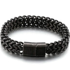 Mens 12MM Width Double Row Chain Wrist Bracelets 6 Color Stainless Steel Bracelet for Man Handles With Magnet Clasp