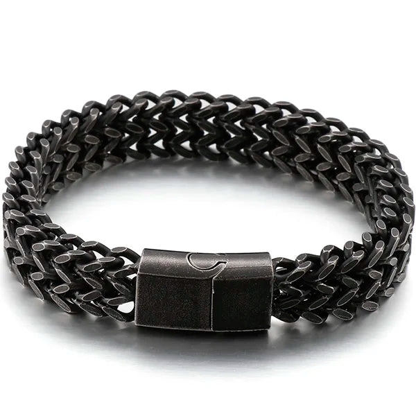 Mens 12MM Width Double Row Chain Wrist Bracelets 6 Color Stainless Steel Bracelet for Man Handles With Magnet Clasp