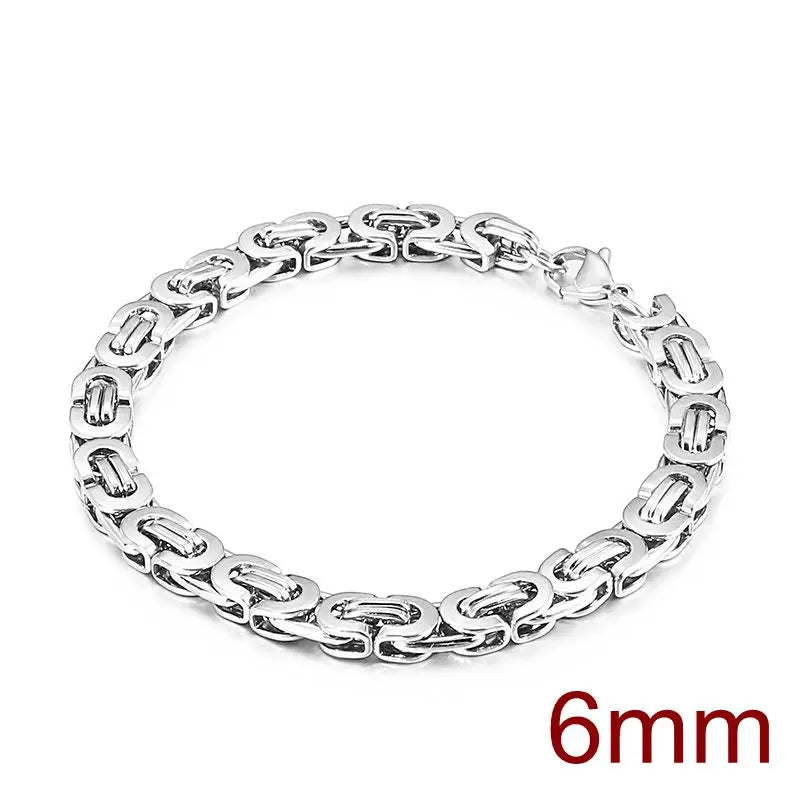 6/8/10mm Width Punk Byzantine Chain Bracelet for Men Gold Black Silver Color Stainless Steel Mens Heavy Bracelets Jewelry