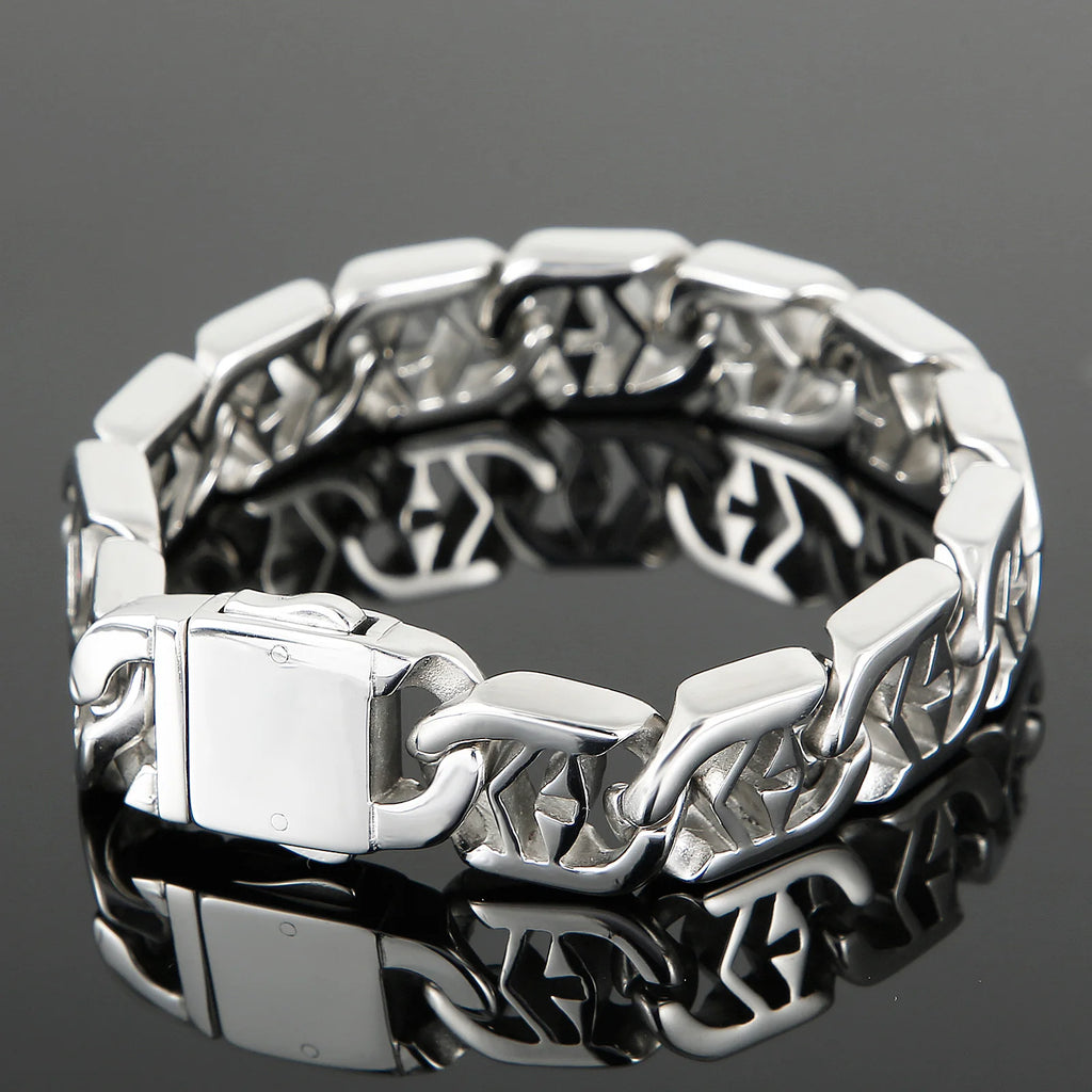 Fongten 21cm Cross Bracelets For Men Stainless Steel Cuban Link Chain Wristband Bangle Bracelets Silver Color Male