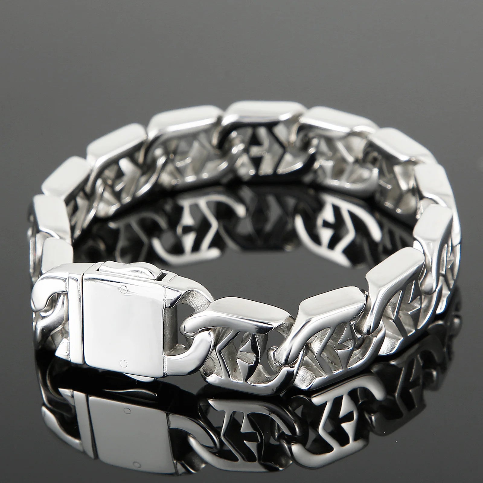 Fongten 21cm Cross Bracelets For Men Stainless Steel Cuban Link Chain Wristband Bangle Bracelets Silver Color Male