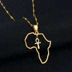 Egyptian Ankh Cross Africa Map Necklace — Stainless Steel