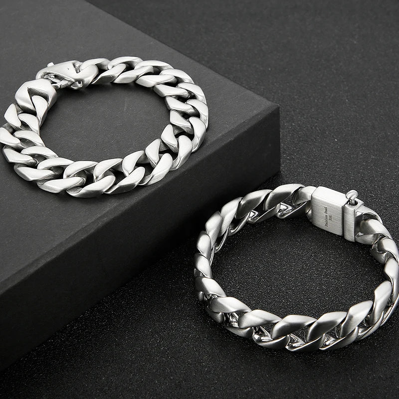 Matte Stainless Steel Men's Wrist Bracelet for Man 15MM Wide Iron On Hand Chain Bracelets Homme Bangle Bikers Jewelry