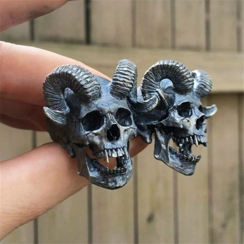 Gothic Steampunk Devil Skull Ring — Stainless Steel