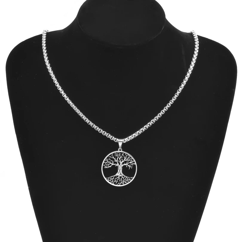 Long Chain Around Neck Necklaces For Women Men Accessories Stainless Steel Pendant Necklace Tree Of Life Charm Male Jewelry Gift
