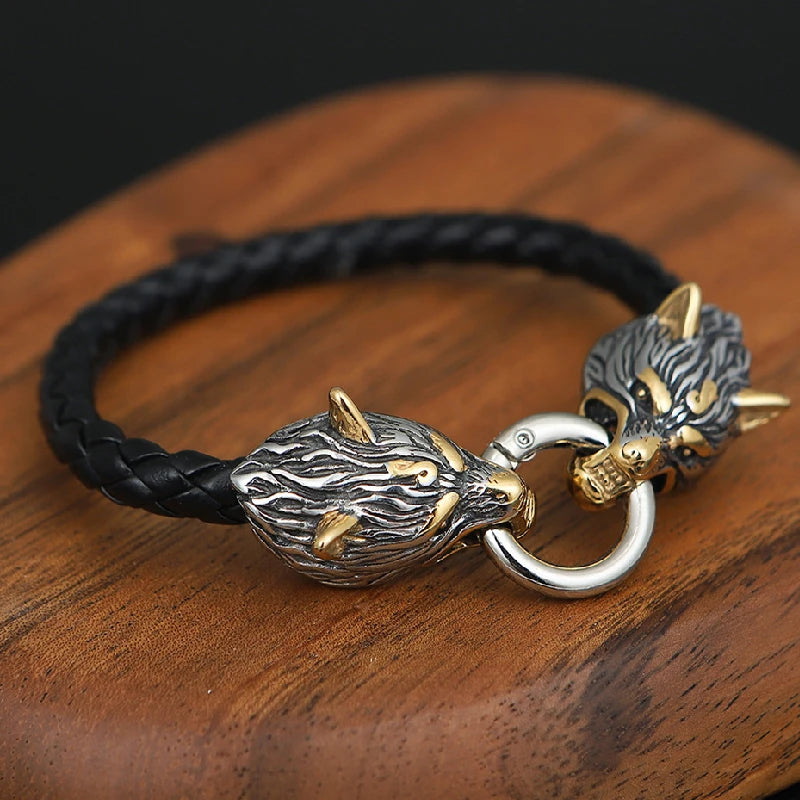 Norse Wolf Head Link Bracelet — Stainless Steel
