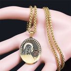 Double Layer Stainless Steel Virgin Mary Medal Pendant Necklace Women/Men Gold Color Long Chain Necklaces Jewelry
