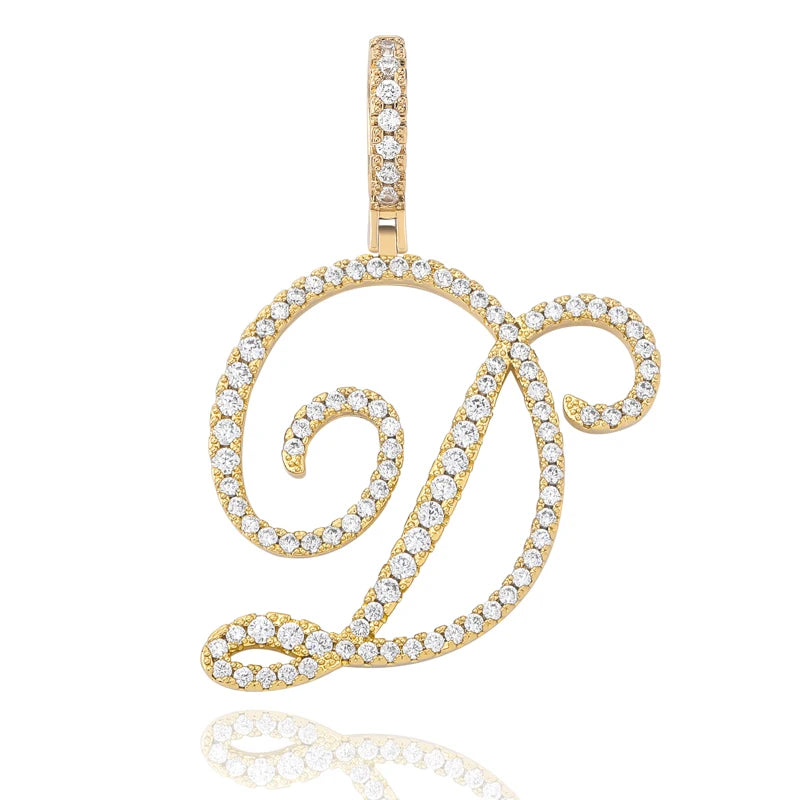 TOPGRILLZ New A-Z Cursive Letters Name Pendant&Necklace Iced Out Cubic Zircon Gold Silver Color Charm  Hip Hop Jewelry