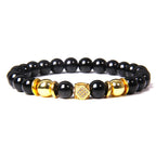 Black Beaded Round Metal Ball Bracelet for Men — Two-Tone