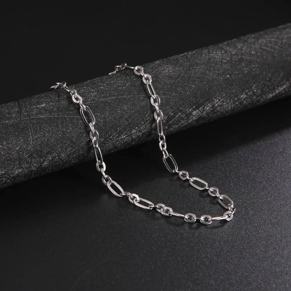 Paperclip & Cable Link Chain Choker Necklace — Stainless Steel