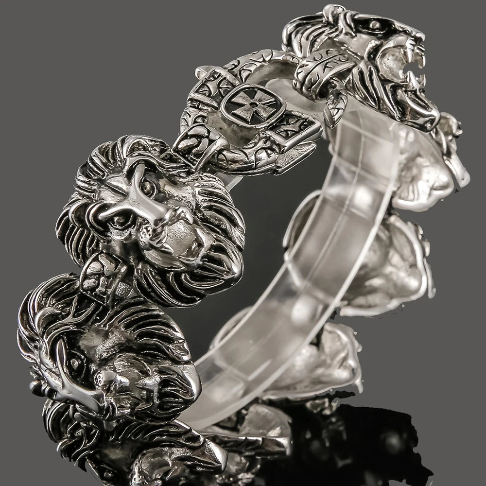 Lion Heads Link Chain Man Bracelet Heavy Stainless Steel Men's Charm Bracelets Bangles Best Friends On Hand Bands Male