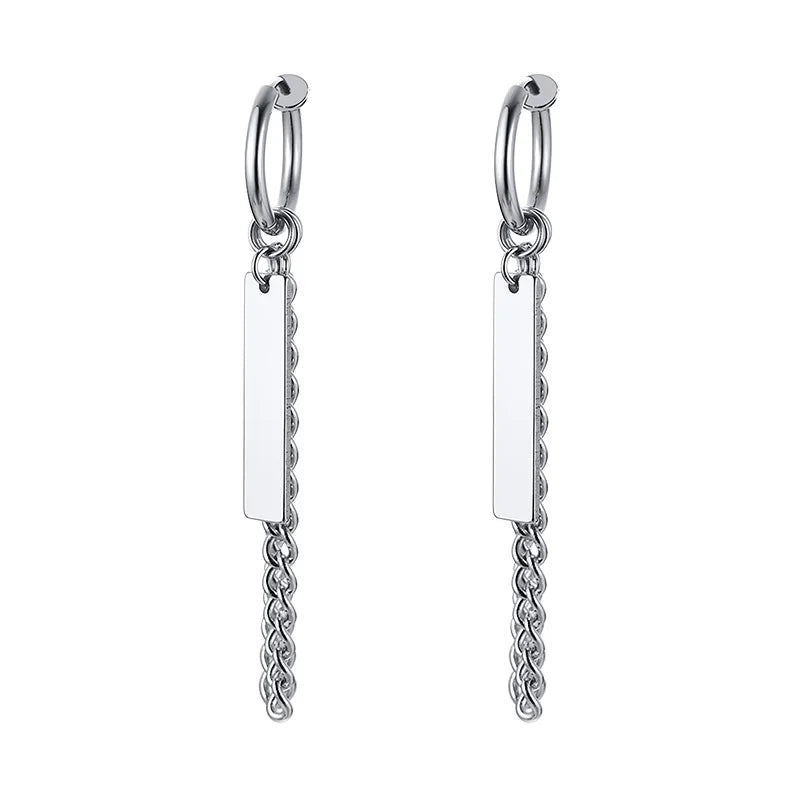 Silver Paperclip Hoop Earrings — Stainless Steel