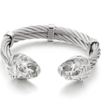 Gothic Gold Color Stainless Steel Wolf Lion Head Open Bangle Cuff Bracelet For Man Men's Boys On Hand Jewellery
