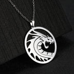Skyrim Chinese Dragon Round Pendant Necklace 316L Stainless Steel Gold Color Statement Chain Necklaces Jewelry for Men
