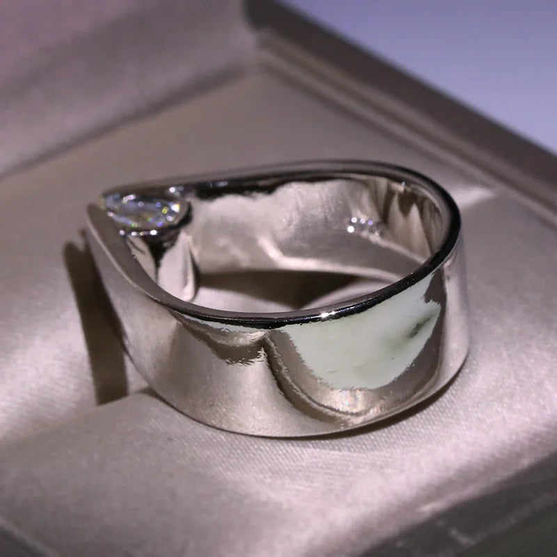 Luxury Male white gold Ring Square Crystal white Zircon Stone Ring Wedding Bands Promise Love Engagement Ring