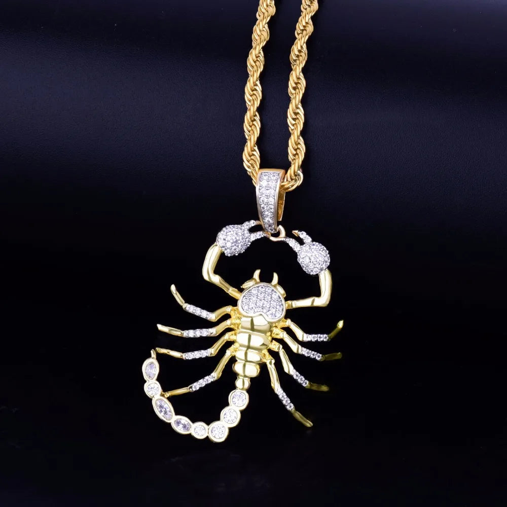 Iced Out Scorpion Rope Chain Pendant — Gold