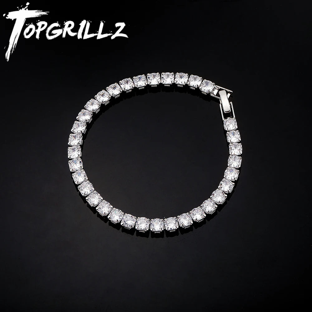 TOPGRILLZ 3/4/5MM Micro Tennis Bracelet with New Fold Over Clasp Hip Hop Bling Iced Out Cubic Zirconia Jewelry Gift For