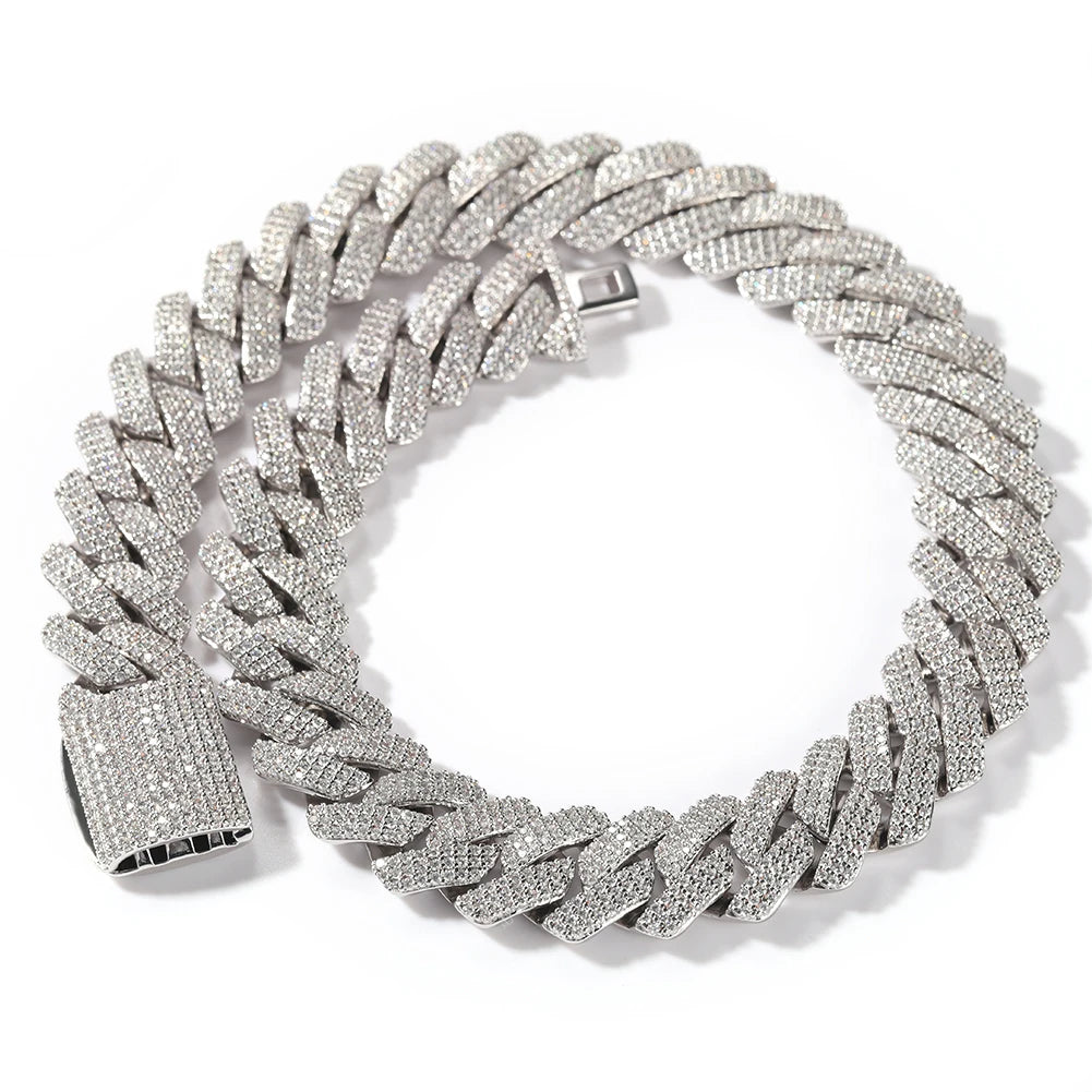UWIN 20mm Miami Prong Cuban Chain Necklace 3 Rows Micro Pave Iced Out Round Cubic Zirconia Link Fashion Hip Hop Jewelry for Gift