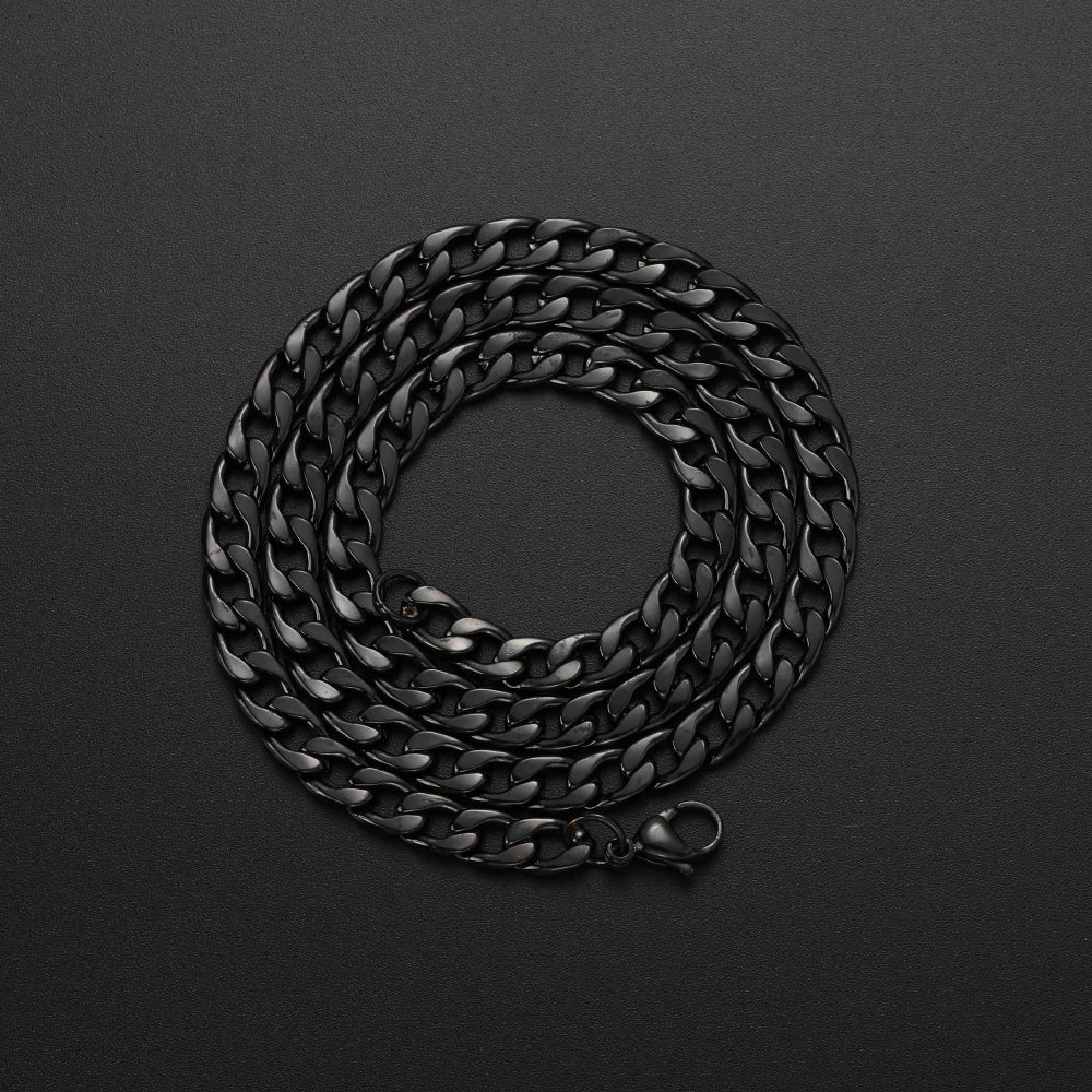 Black Chain Necklace Bracelet Set 8mm — Stainless Steel