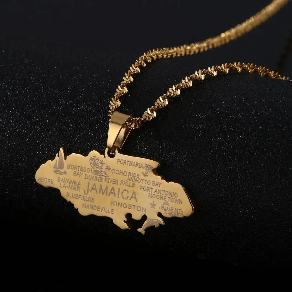 Jamaica Map Pendant Necklace — Gold