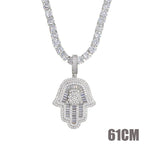 New Hamsa Hand Pendant Necklace 5mm Tennis Chain Hip Hop Iced Out Cubic Zirconia Sliver Color 5A CZ Stone Charm Jewelry