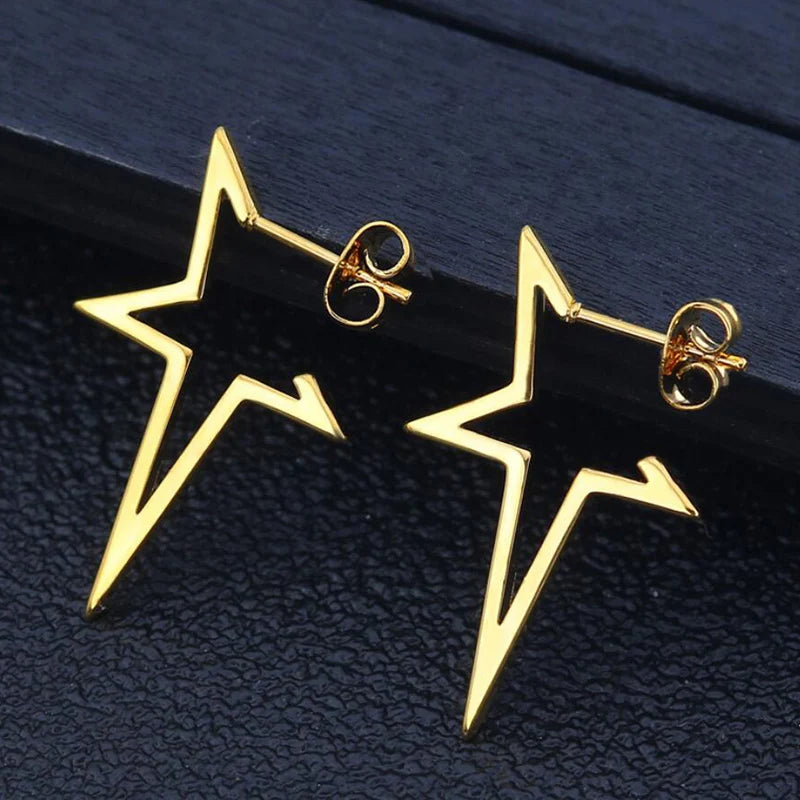 Punk Open Star Stud Earrings Everyday Wear — Stainless Steel
