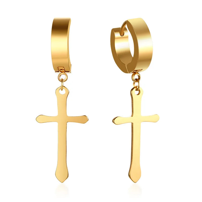 Cross Mini Huggie Hoop Earring — Stainless Steel