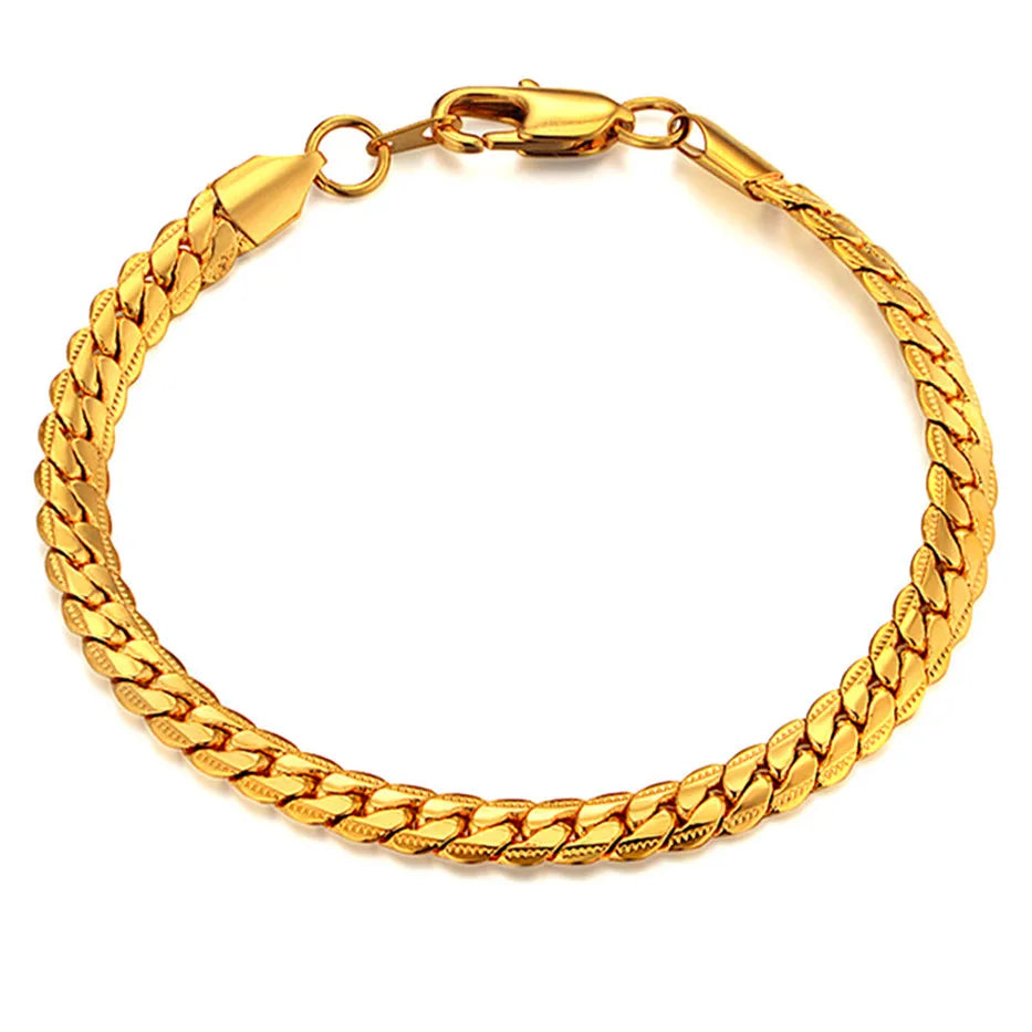 Curb Snake Link Chain Bracelet — Silver or Gold, Stainless Steel