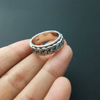 BOCAI New Real S925 Sterling Silver Jewelry Fashion Retro Thai Man Ring Hemp Rope Simple Rotating Turn to Good Luck