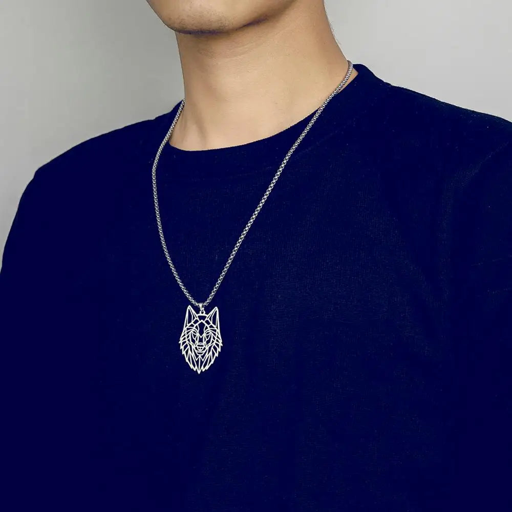 Skyrim Wolf Amulet Cut Out Pendant Necklace Men Women Stainless Steel Hip Hop Box Chain Necklaces Animal Jewelry Birthday Gift