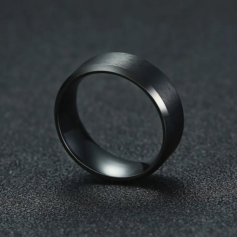 8mm Black Wedding Band Brushed Finish Circuit Board Pattern Laser Engraved Stainless Steel Ring for Men