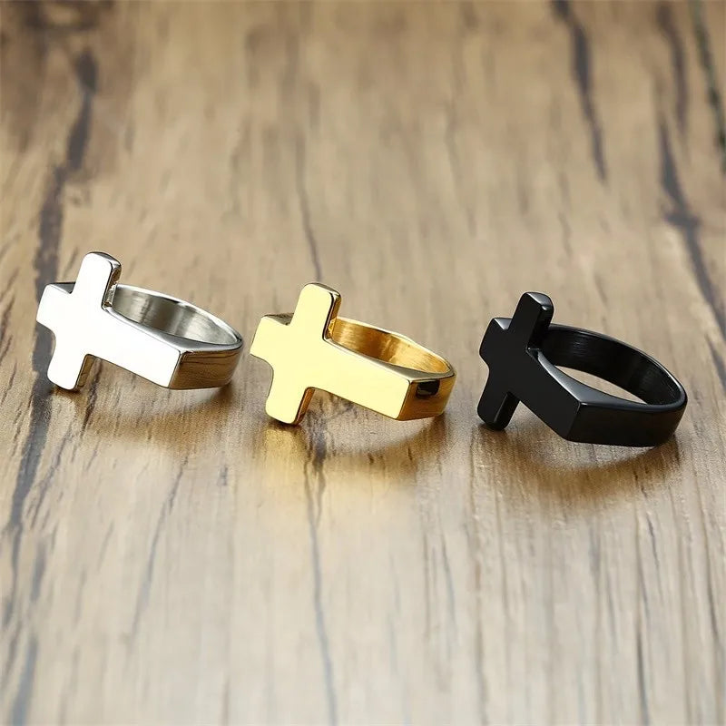 Cross Two-Tone Ring — Stainless Steel