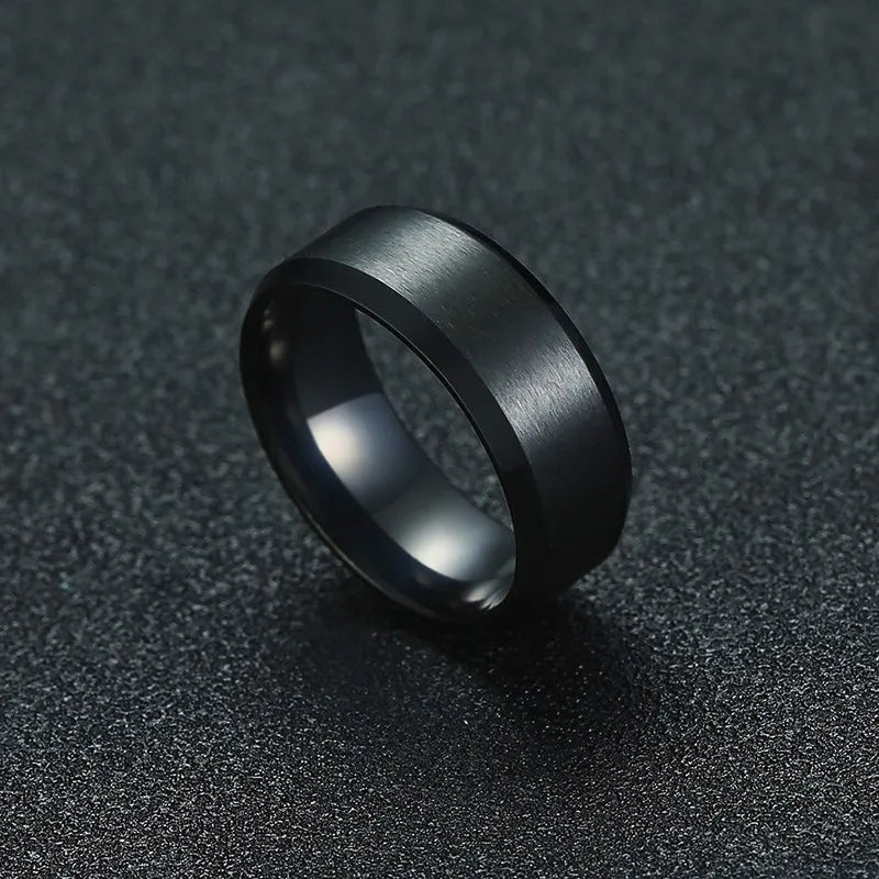 8mm Black Wedding Band Brushed Finish Circuit Board Pattern Laser Engraved Stainless Steel Ring for Men
