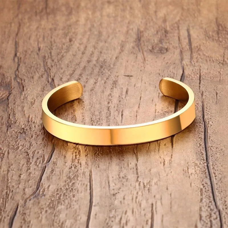 Gold Flat Cuff Bangle Bracelet 8mm