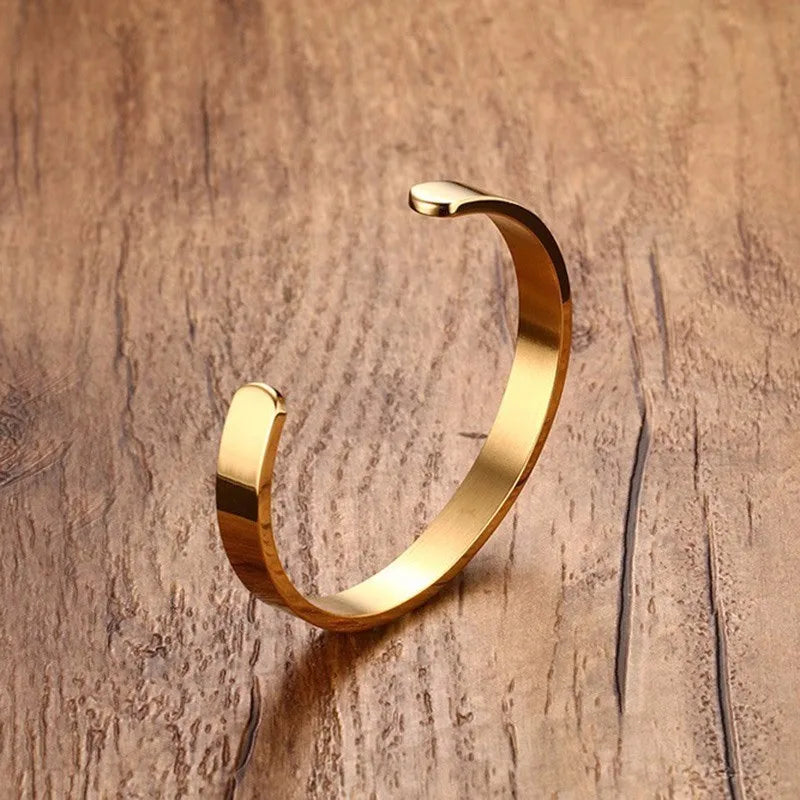 Gold Flat Cuff Bangle Bracelet 8mm