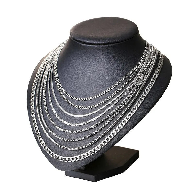 Vnox 3-6MM Tone Snake Cocoon Curb Link Flat Box Wheat Chains Stainless Steel Men Necklace Choker Jewelry 24 inch