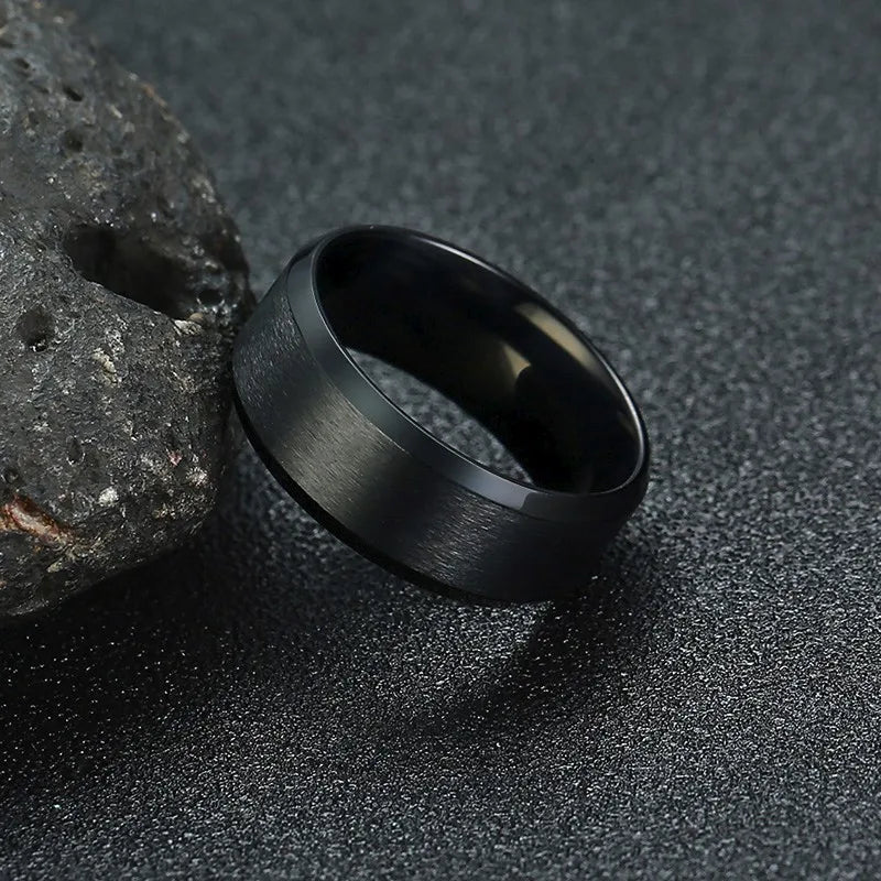 8mm Black Wedding Band Brushed Finish Circuit Board Pattern Laser Engraved Stainless Steel Ring for Men