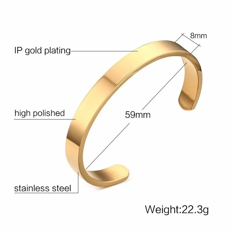 Gold Flat Cuff Bangle Bracelet 8mm