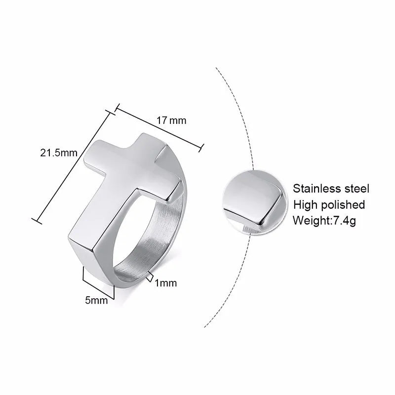 Cross Two-Tone Ring — Stainless Steel