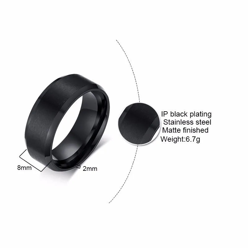 8mm Black Wedding Band Brushed Finish Circuit Board Pattern Laser Engraved Stainless Steel Ring for Men