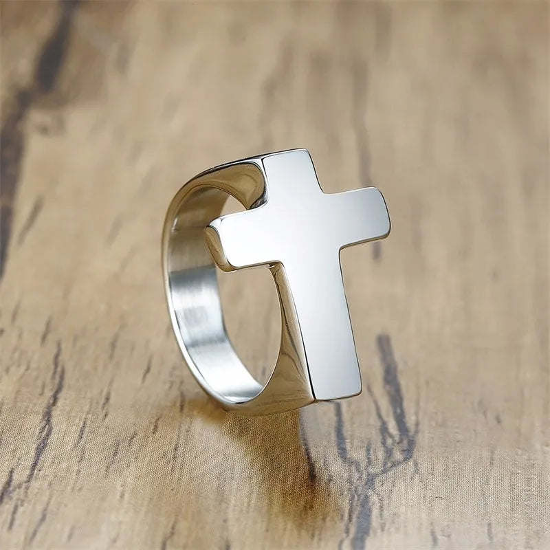 Cross Two-Tone Ring — Stainless Steel