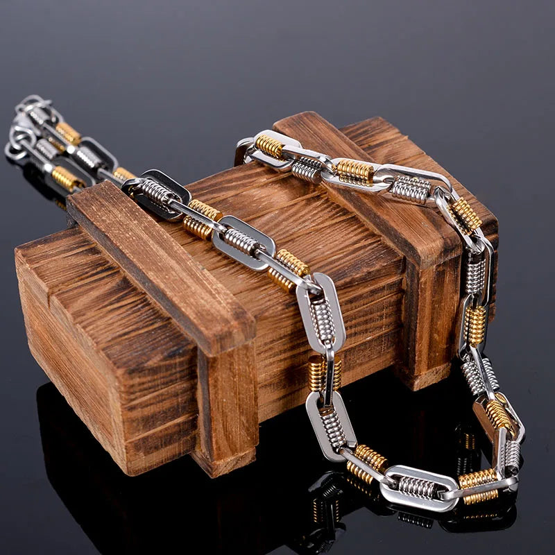 Black Choker Necklace Men Never Fade Gold Color 316L Stainless Steel 55CM Mens Long Chain Necklace Best Friends Boys